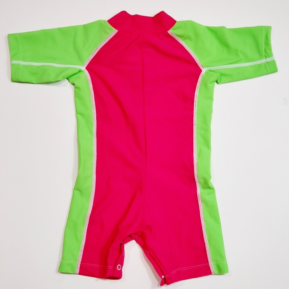Sun Busters Swim Suit UPF50+ Size 6/12m Pink Green - Picture 2 of 5